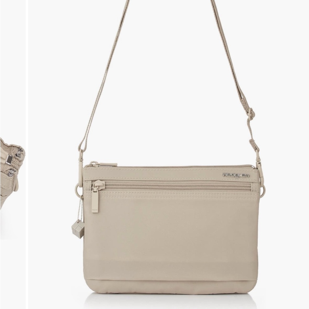 New Hedgren Emma RFID water repellant crossbody travel bad, “cashmere.”